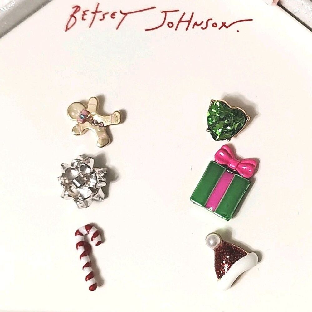 Betsey Johnson Gingerbread Bow Earrings Set Present Santa Hat Mismatched Singles